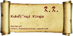 Kubányi Kinga névjegykártya